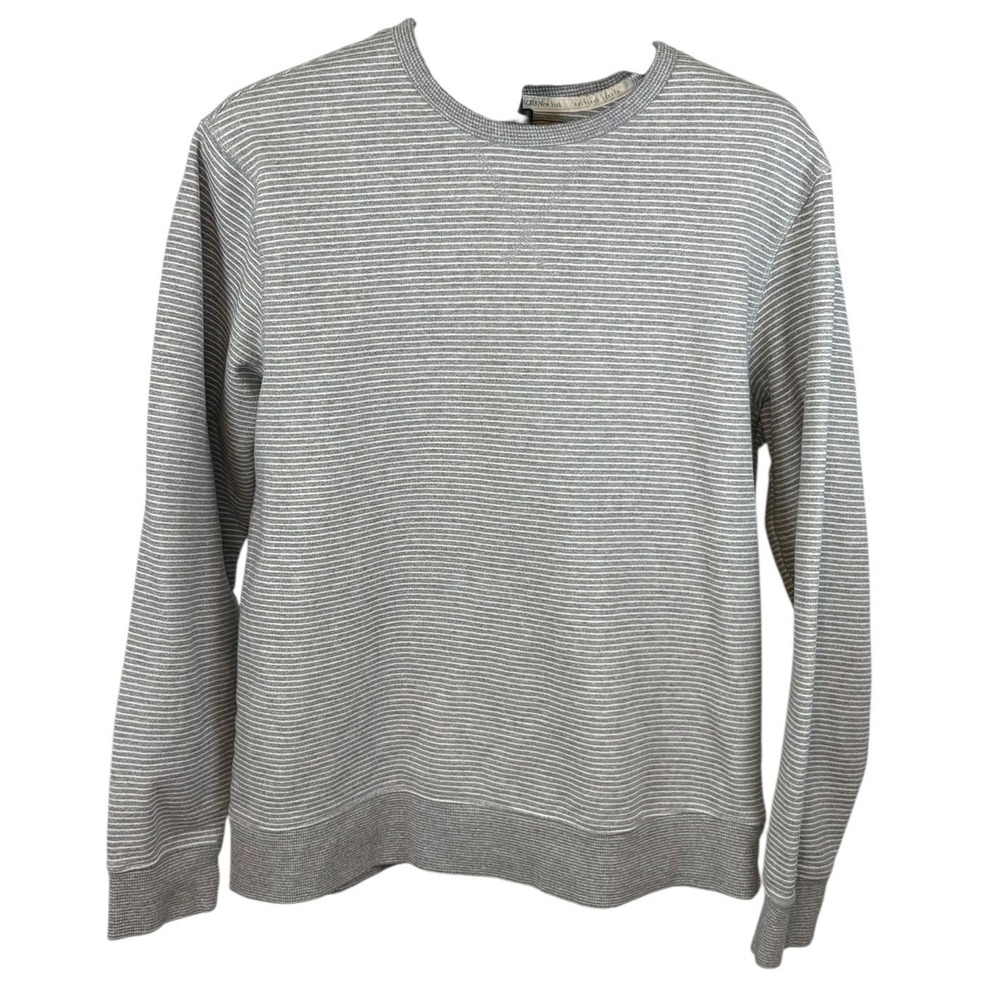 Jachs New York Mens Grey‎ Striped Recycled Fleece Crewneck Sweatshirt